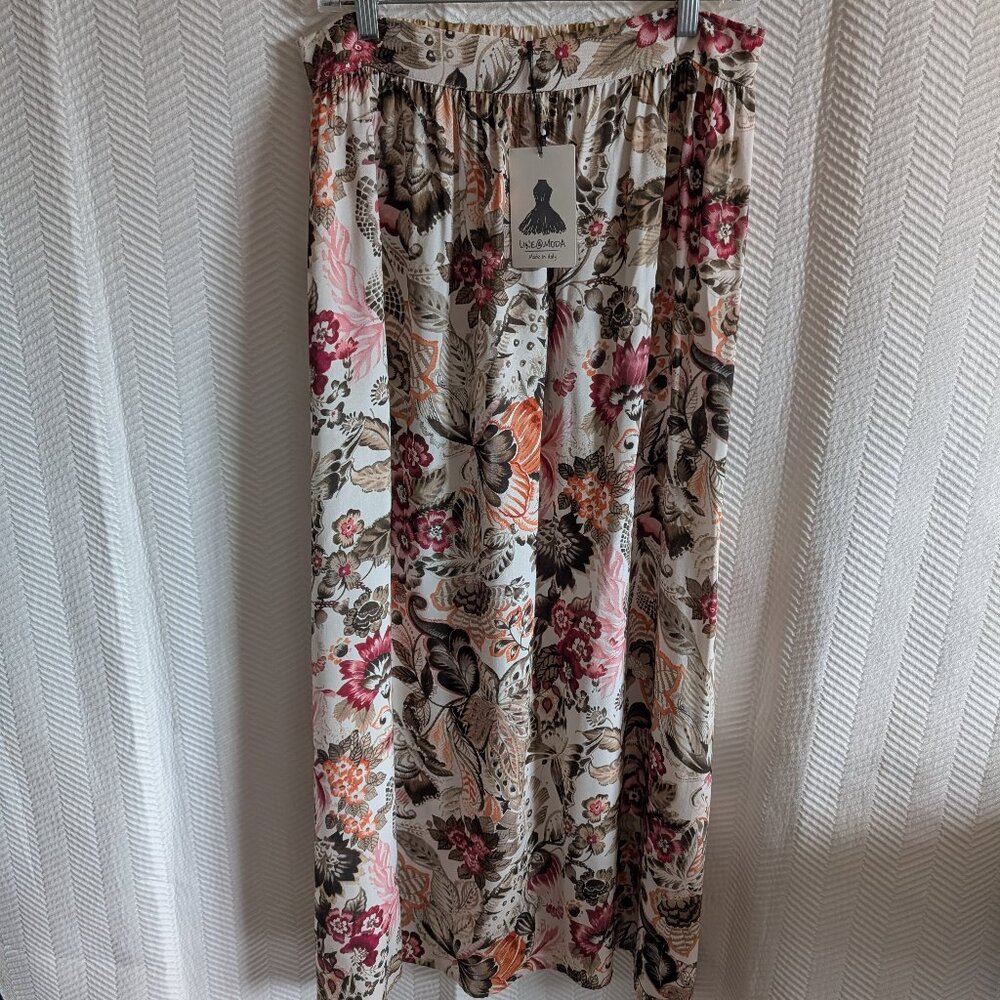 Floral Double Print Maxi Skirt Made in Italy Bohemian Cottagecore Large NWT